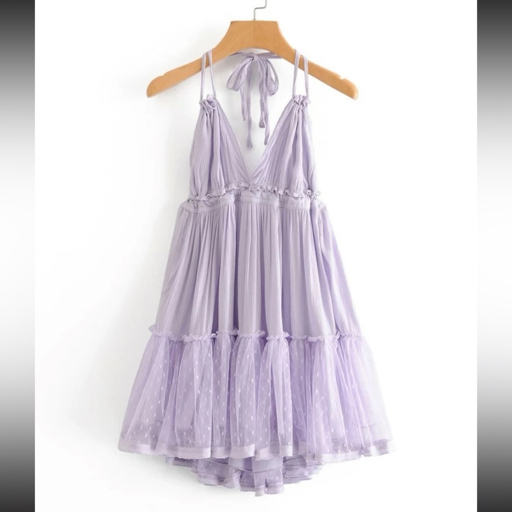 SHEIN VCAY Dobby Mesh Open Back Halter Dress